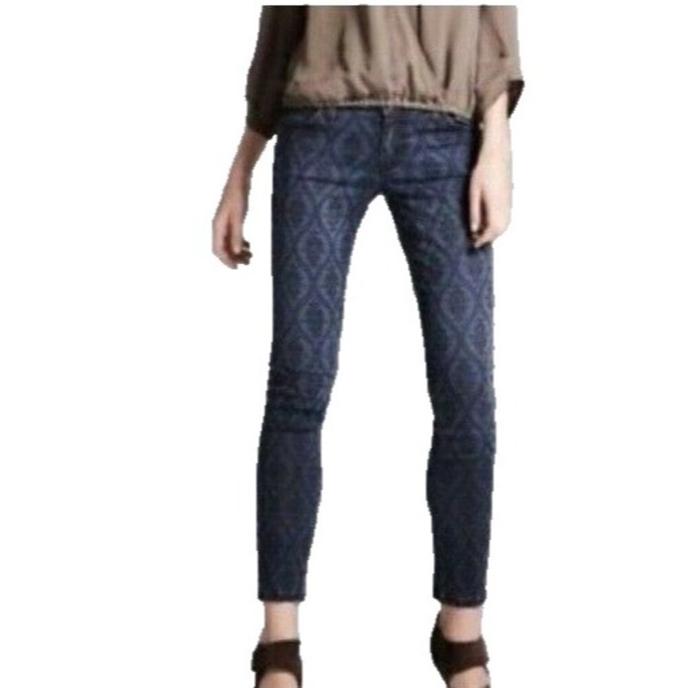 Current Elliot Womens Vintage Indigo Brocade Jeans Size 26 Blue Ankle Skinny Leg